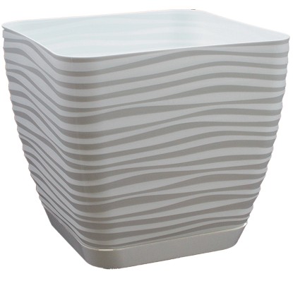 Vaso per piante Sahara in plastica con sottovaso 14x15x15 cm bianco Vaso per piante Sahara in plastica con sottovaso 14x15x15 cm bianco