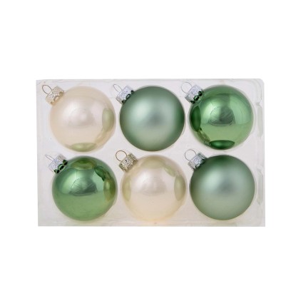 Set palline di Natale in vetro verde e crema H 8 cm x Ø 8 cm 6 pz Set palline di Natale in vetro verde e crema H 8 cm x Ø 8 cm 6 pz