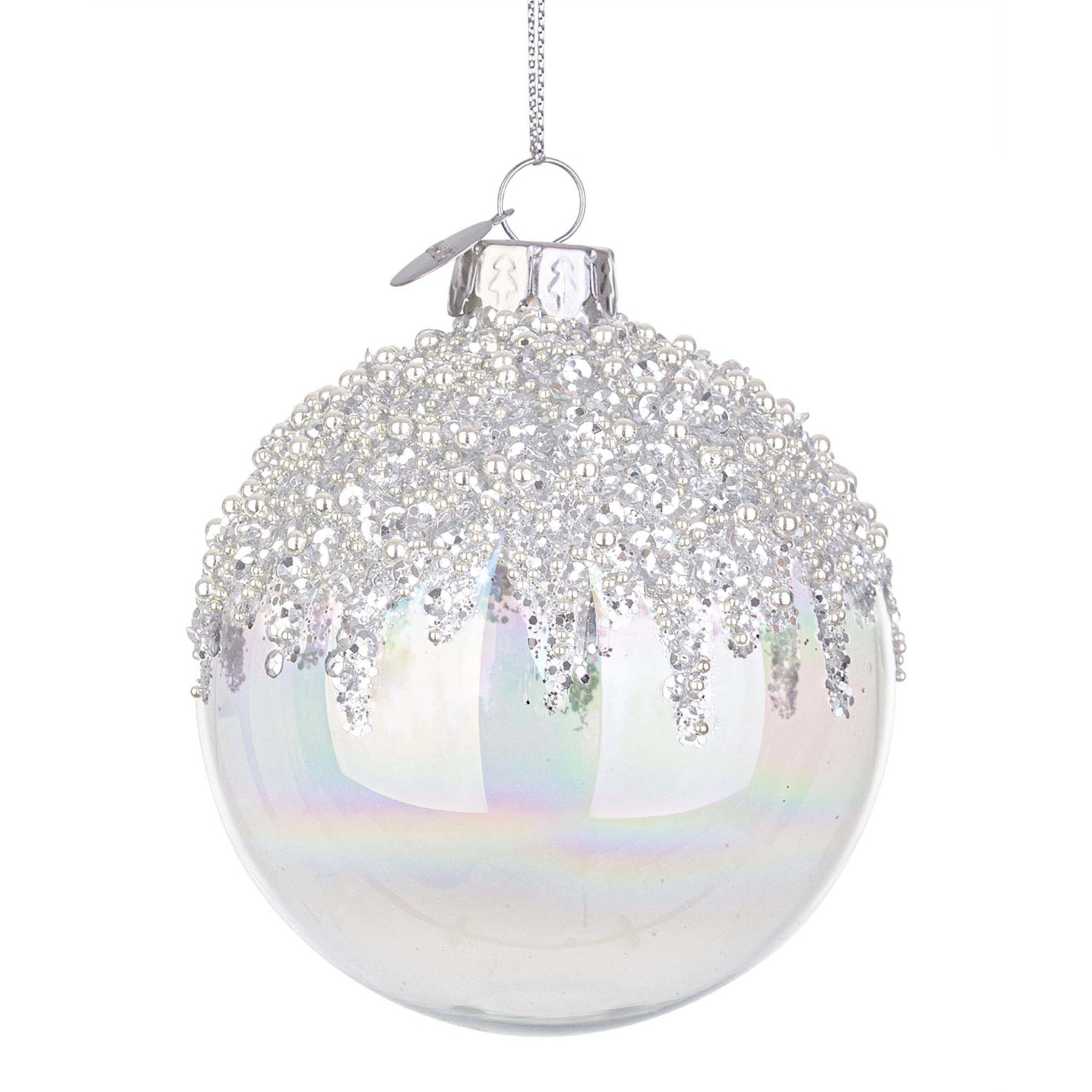 Pallina di Natale in vetro iridiscente/argento Ø 8 cm Pallina di Natale in vetro iridiscente/argento Ø 8 cm