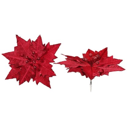 Stella di Natale su clip in tessuto rosso 27 cm Stella di Natale su clip in tessuto rosso 27 cm