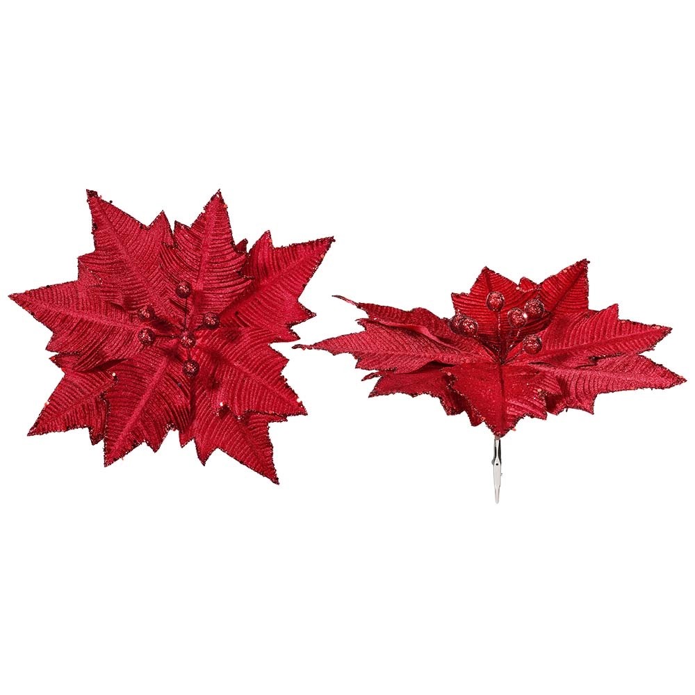 Stella di Natale su clip in tessuto rosso 27 cm Stella di Natale su clip in tessuto rosso 27 cm