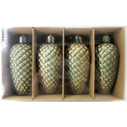 Pallina di Natale pigna in plastica verde 15x4 cm 4 pz Pallina di Natale pigna in plastica verde 15x4 cm 4 pz