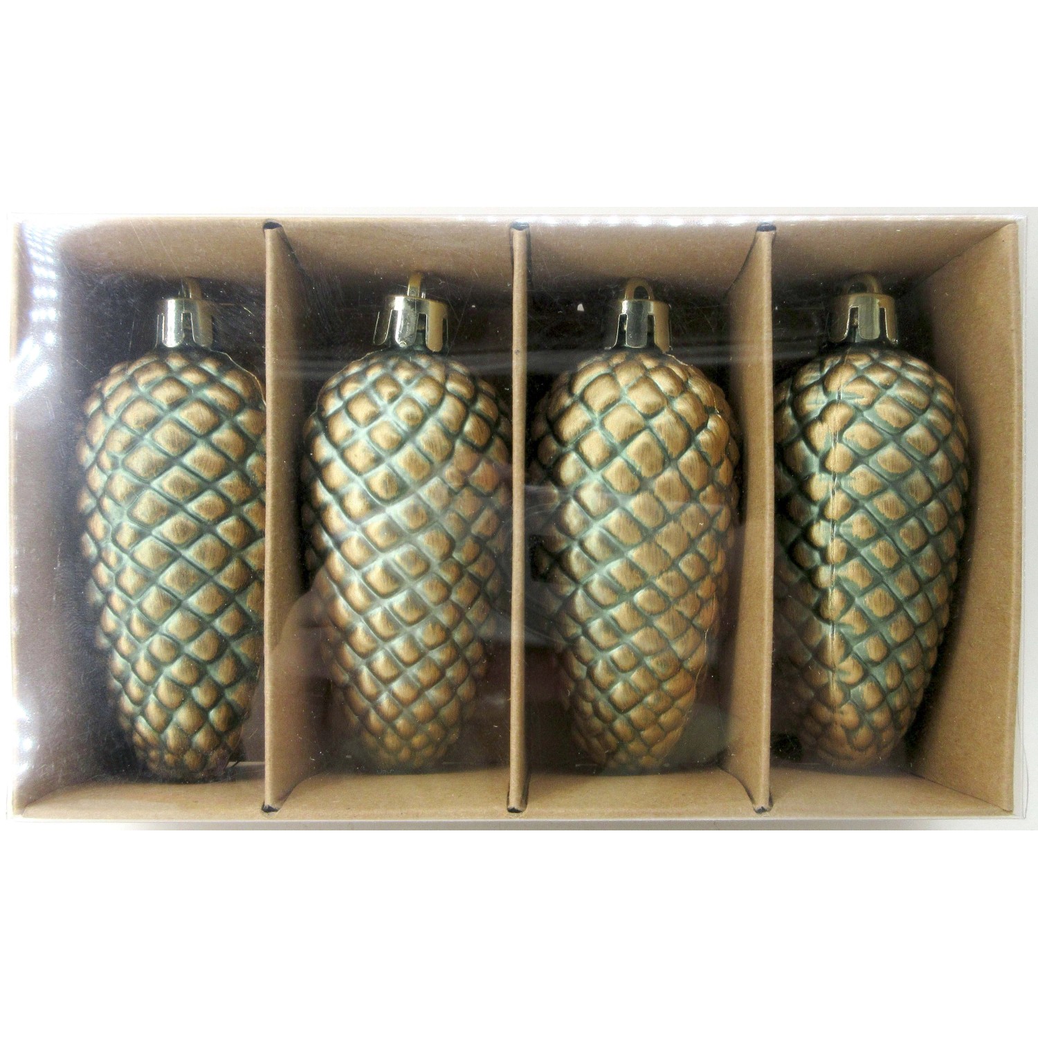 Pallina di Natale pigna in plastica verde 15x4 cm 4 pz Pallina di Natale pigna in plastica verde 15x4 cm 4 pz