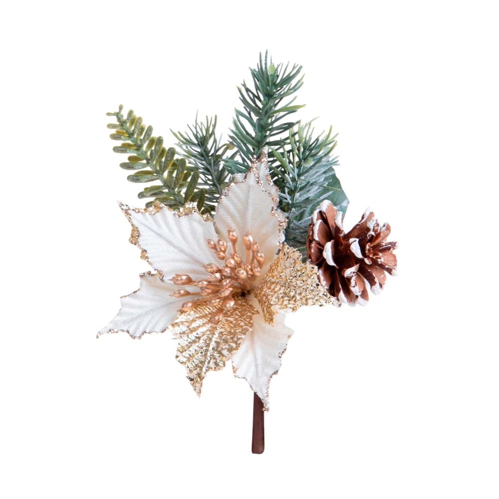 Pick con stella e pigna bianco H 12 cm Pick con stella e pigna bianco H 12 cm