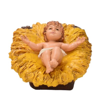 Gesù bambino in culla per presepe in pvc pitturato a mano 12 cm Gesù bambino in culla per presepe in pvc pitturato a mano 12 cm