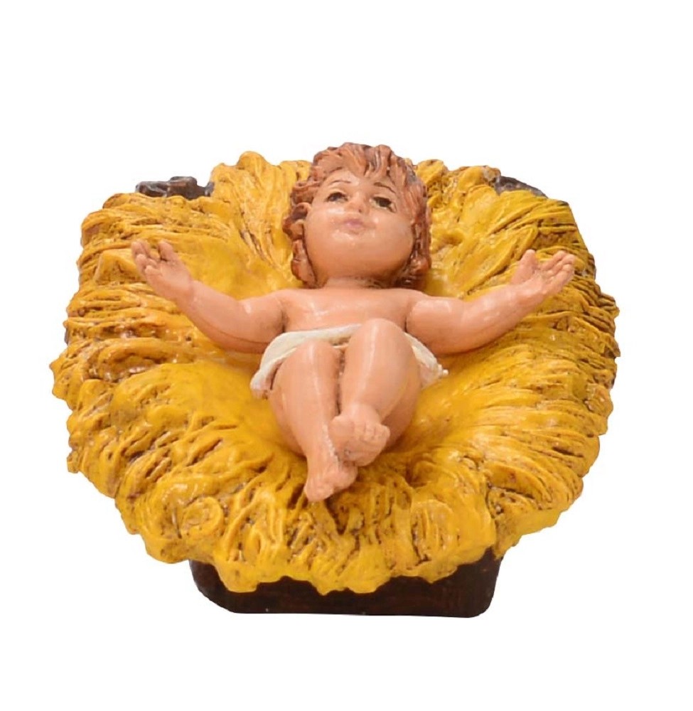 Gesù bambino in culla per presepe in pvc pitturato a mano 12 cm Gesù bambino in culla per presepe in pvc pitturato a mano 12 cm