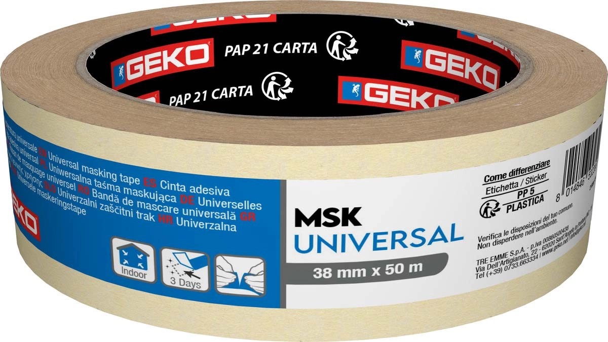 Nastro adesivo in carta solvente 38 mm x 50 m bianco Nastro adesivo in carta solvente 38 mm x 50 m bianco