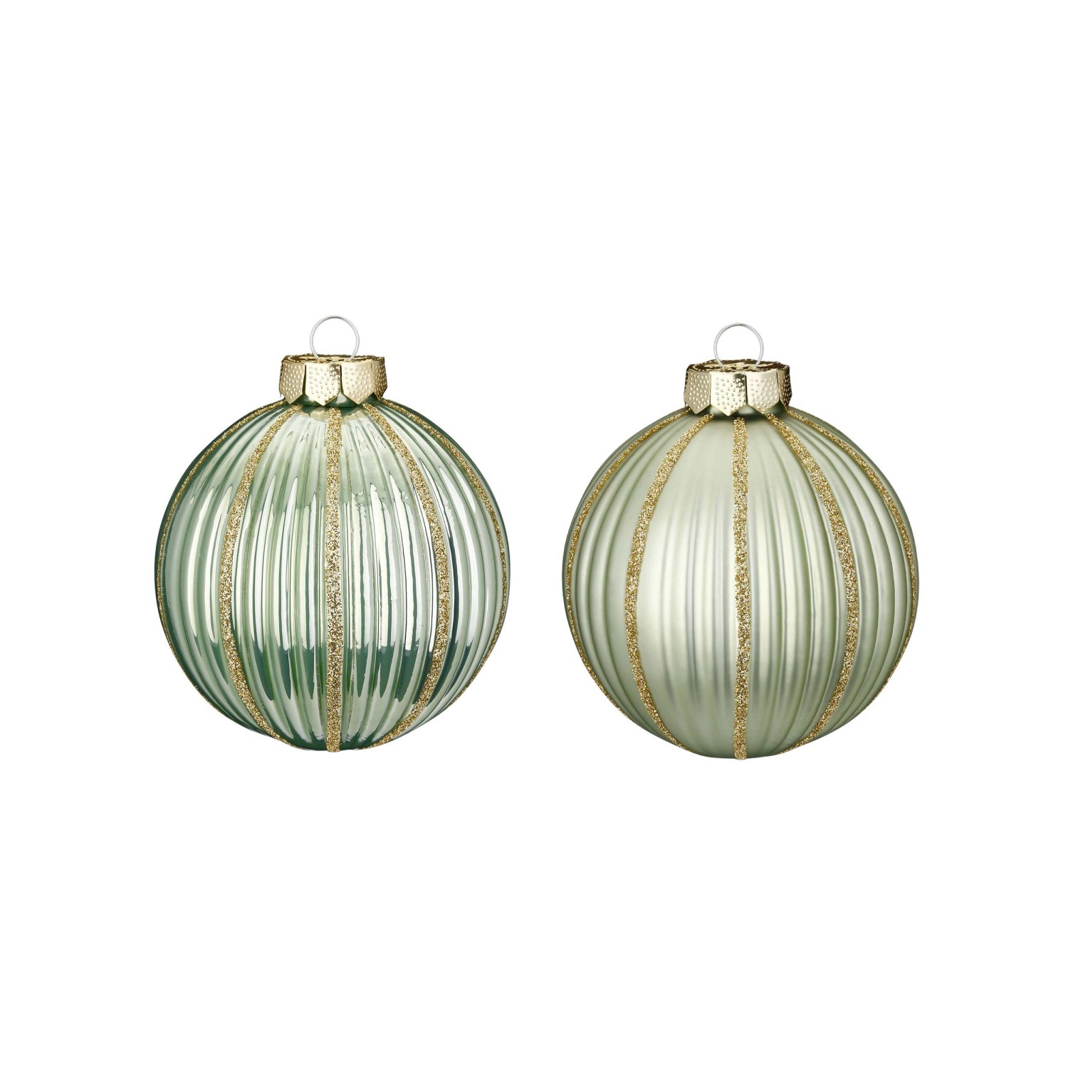 Pallina di Natale in vetro decorata verde 8 cm 2 assortiti Pallina di Natale in vetro decorata verde 8 cm 2 assortiti