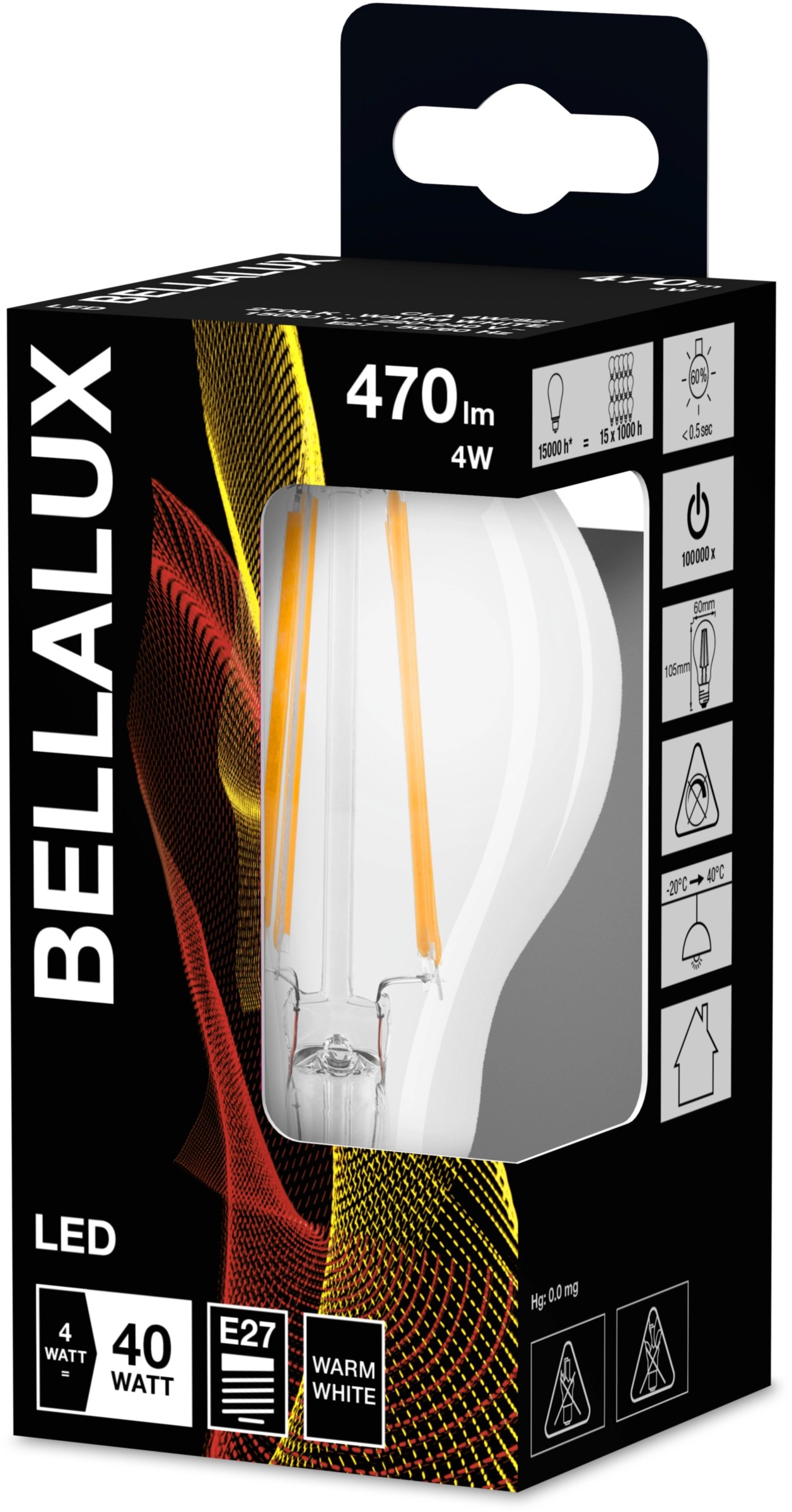 Lampadina LED A Filamento Forma A Goccia Bellalux E27 2700 K 40 W 470