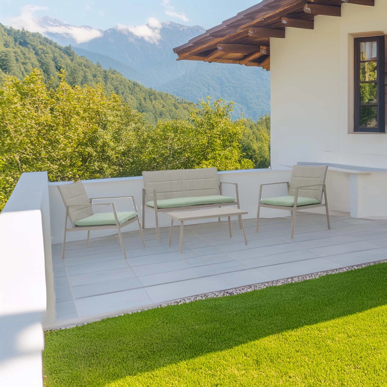 Salotto da giardino Jamapa in acciaio grigio chiaro 4 posti Salotto da giardino Jamapa in acciaio grigio chiaro 4 posti