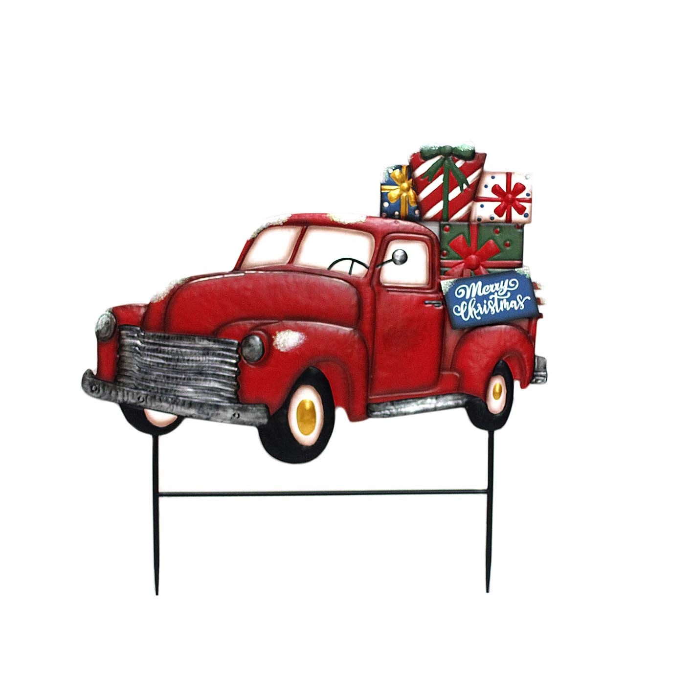 Paletto natalizio macchina rossa con regali metallo 71,12x69,22 cm Paletto natalizio macchina rossa con regali metallo 71,12x69,22 cm