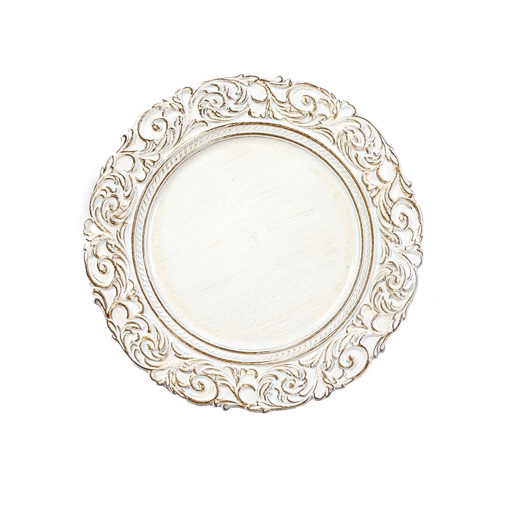Sottopiatto decorativo in plastica bianco antico 33 cm Sottopiatto decorativo in plastica bianco antico 33 cm