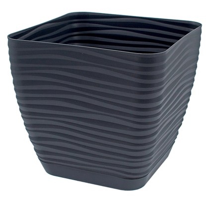 Vaso per piante Sahara in plastica con sottovaso 15x17x17 cm antracite Vaso per piante Sahara in plastica con sottovaso 15x17x17 cm antracite