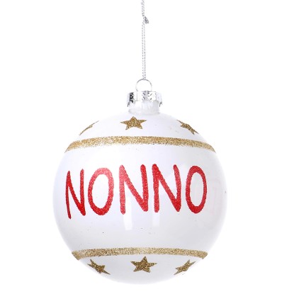 Pallina di Natale in vetro scritta nonno bianca Ø10xh10 cm Pallina di Natale in vetro scritta nonno bianca Ø10xh10 cm