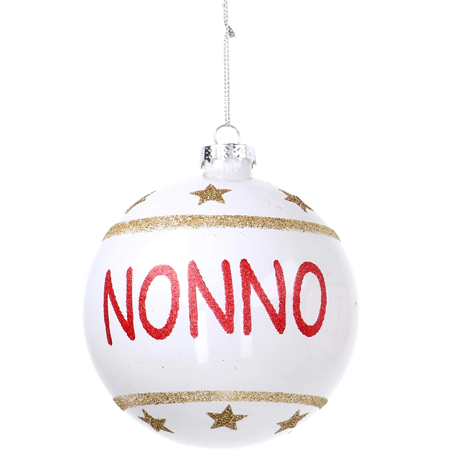 Pallina di Natale in vetro scritta nonno bianca Ø10xh10 cm Pallina di Natale in vetro scritta nonno bianca Ø10xh10 cm