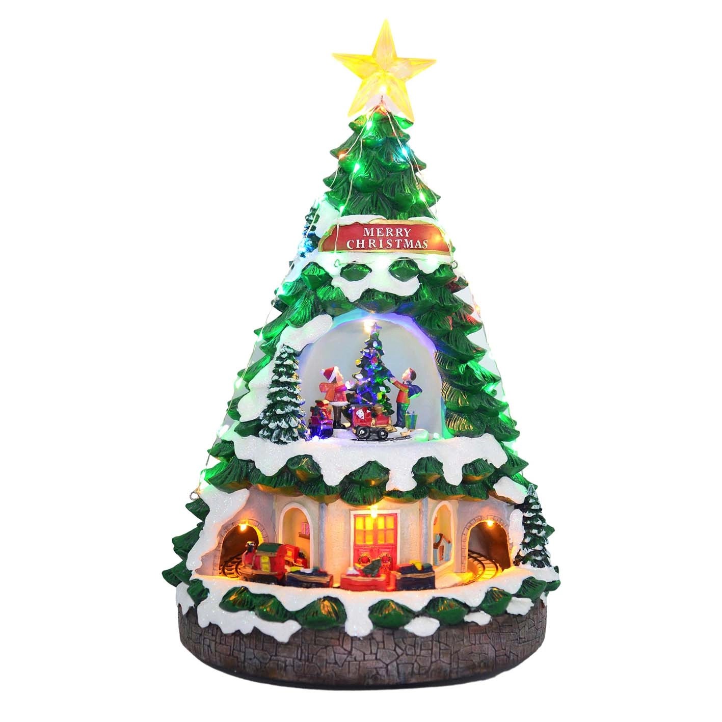 Villaggio a forma di albero con movimento LED musica 24,5x24x38,3 cm verde Villaggio a forma di albero con movimento LED musica 24,5x24x38,3 cm verde