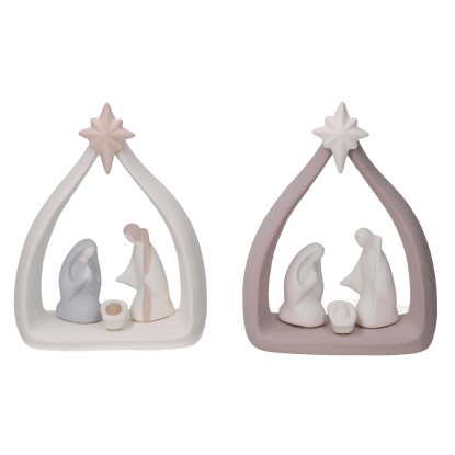 Natività in ceramica bianca 2 assortiti 13,5x6,5xh17 cm Natività in ceramica bianca 2 assortiti 13,5x6,5xh17 cm