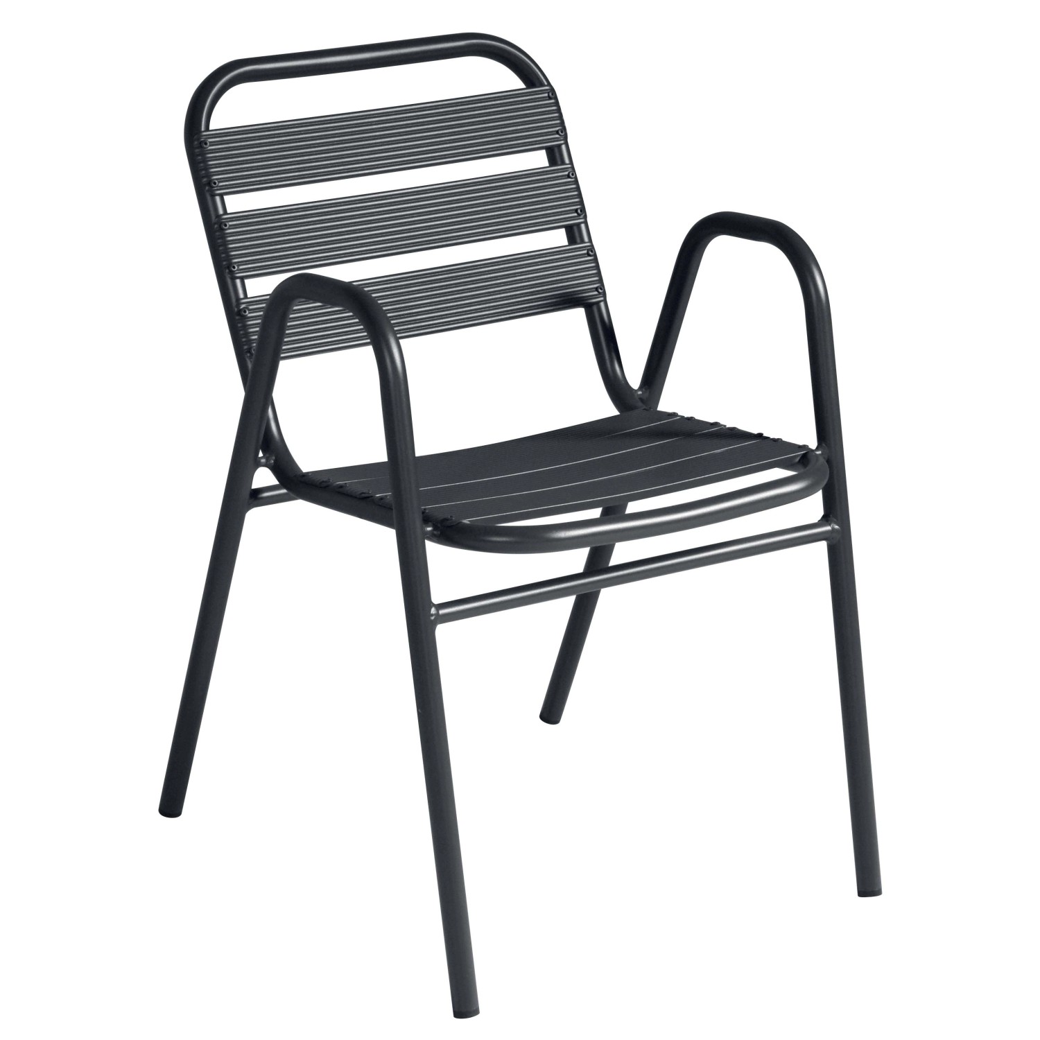 Sedia da giardino Contract con braccioli impilabile in alluminio nero Sedia da giardino Contract con braccioli impilabile in alluminio nero