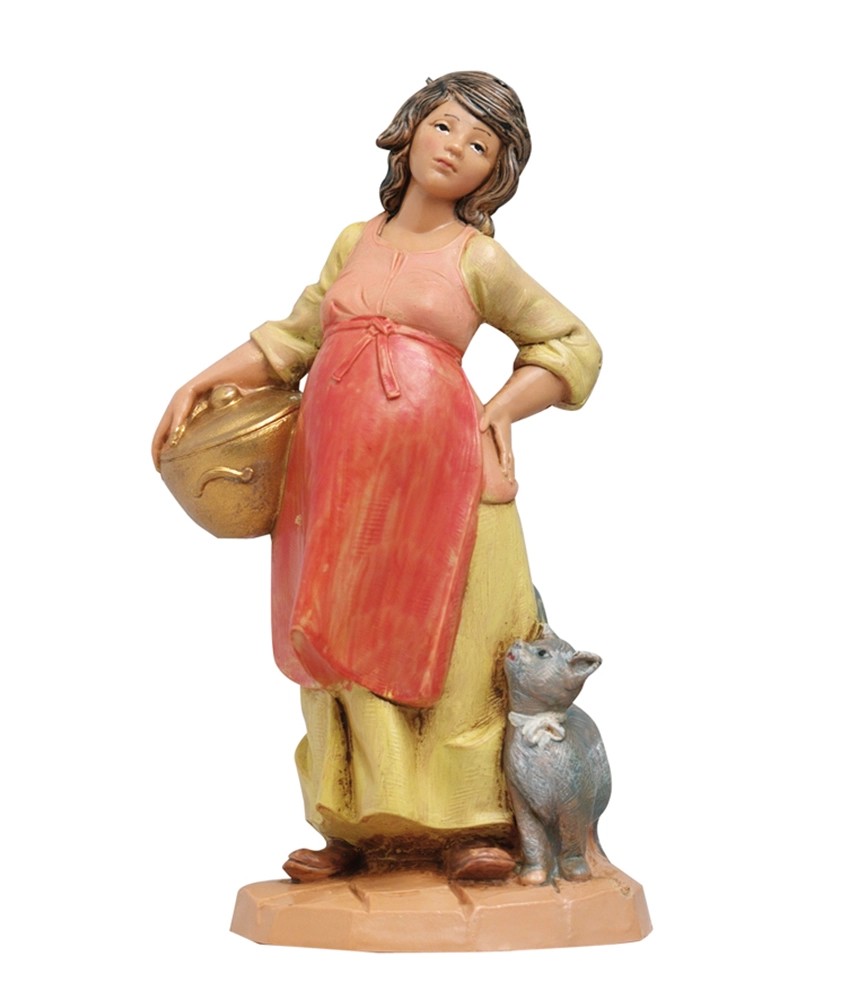 Pastorella per presepe incinta effetto legno 12 cm Pastorella per presepe incinta effetto legno 12 cm