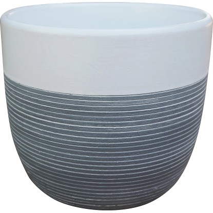 Portavaso da interno in ceramica a righe Ø 13,5 x H 12,5 cm bianco e grigio Portavaso da interno in ceramica a righe Ø 13,5 x H 12,5 cm bianco e grigio
