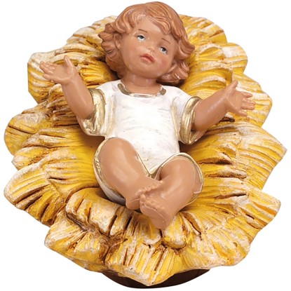 Gesù bambino in culla per presepe effetto legno 19 cm Gesù bambino in culla per presepe effetto legno 19 cm