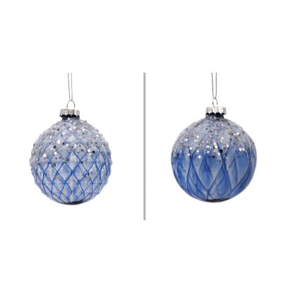 Pallina di Natale in vetro azzurra Ø 8 cm decori assortiti Pallina di Natale in vetro azzurra Ø 8 cm decori assortiti