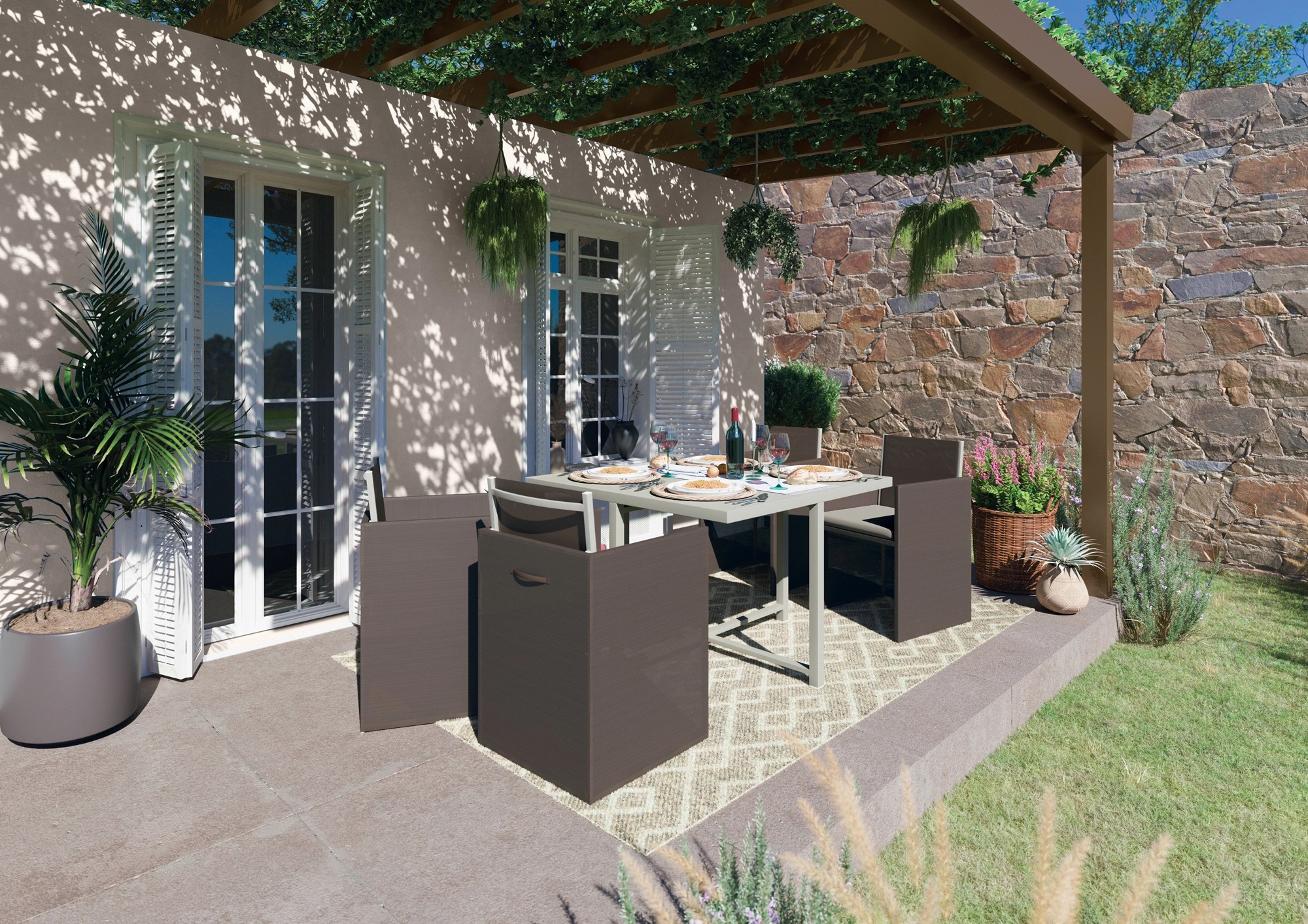 Set pranzo Palomas 5 pz in acciaio e textilene Set pranzo Palomas 5 pz in acciaio e textilene