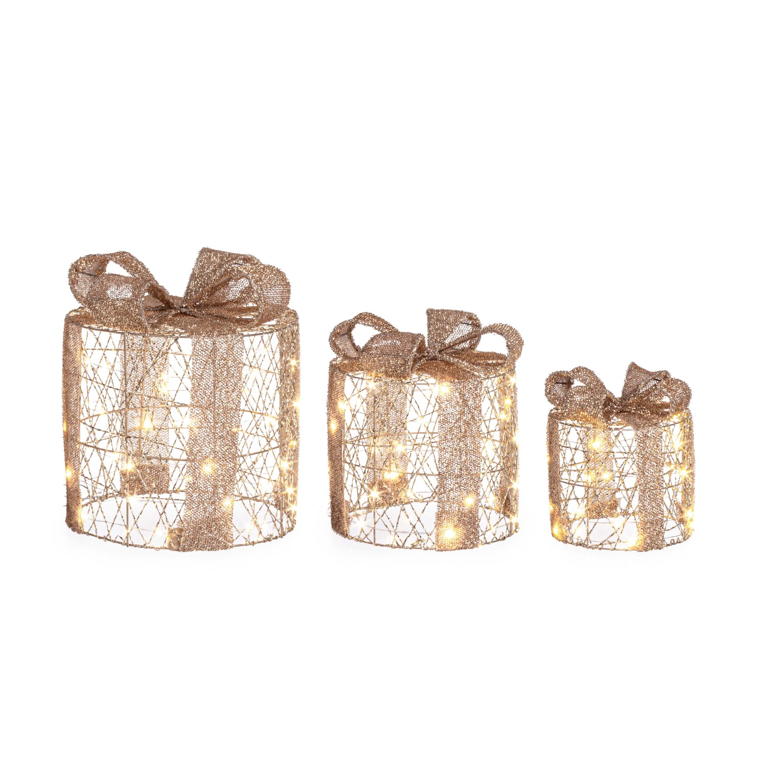 Pacchetto regalo Will oro con luce MicroLED bianco caldo 30x25x25x cm Pacchetto regalo Will oro con luce MicroLED bianco caldo 30x25x25x cm