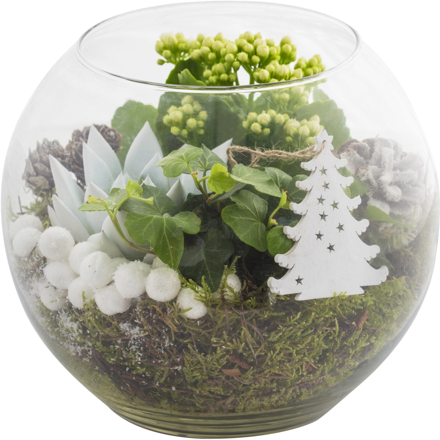 Composizione bianca in sfera di vetro Ø cm 16 Composizione bianca in sfera di vetro Ø cm 16