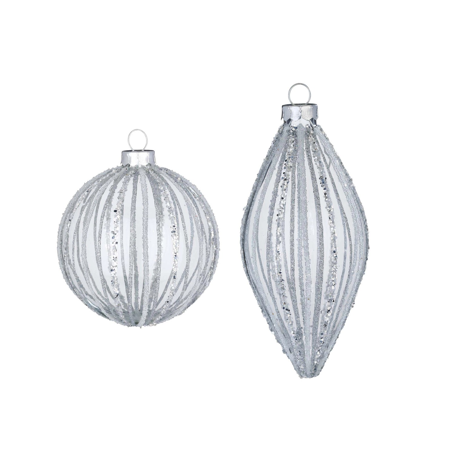 Pallina di Natale e ornamento in vetro decorato argento 8 cm/12,5 cm 2 assortiti Pallina di Natale e ornamento in vetro decorato argento 8 cm/12,5 cm 2 assortiti