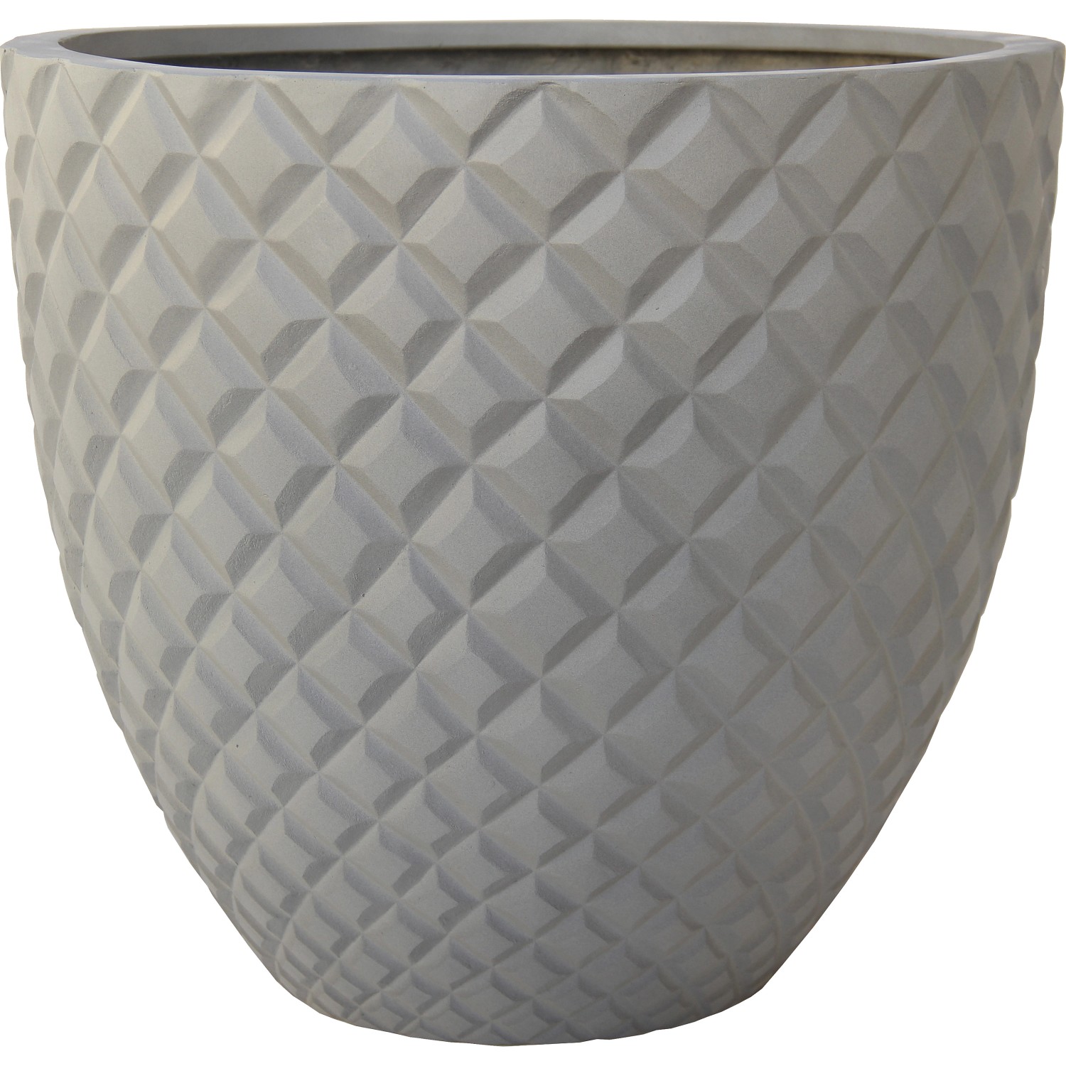Vaso effetto pietra arenaria con rombi H 26,5xØ 30 cm grigio talpa Vaso effetto pietra arenaria con rombi H 26,5xØ 30 cm grigio talpa