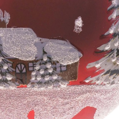 Pallina di Natale con paesaggio in vetro rosso Ø 8 cm Pallina di Natale con paesaggio in vetro rosso Ø 8 cm