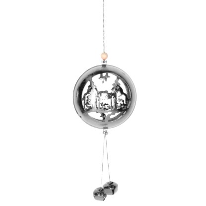 Addobbo per albero in metallo con natività argento 10x6x18/28 cm Addobbo per albero in metallo con natività argento 10x6x18/28 cm