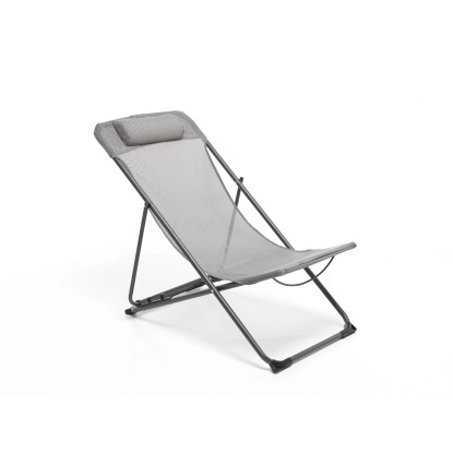 Sedia a sdraio pieghevole con poggiatesta Windy in ferro e textilene antracite Sedia a sdraio pieghevole con poggiatesta Windy in ferro e textilene antracite