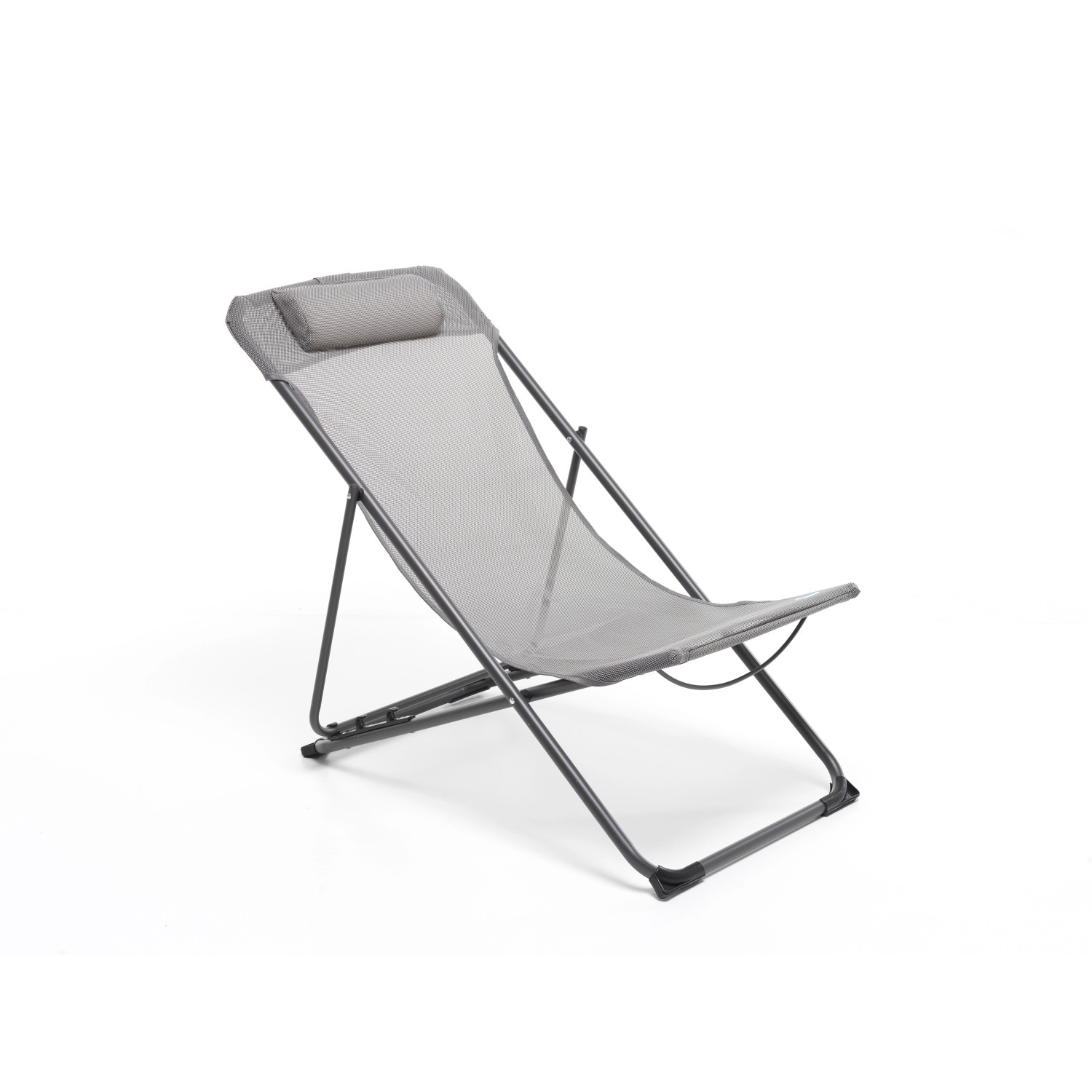 Sedia a sdraio pieghevole con poggiatesta Windy in ferro e textilene antracite Sedia a sdraio pieghevole con poggiatesta Windy in ferro e textilene antracite