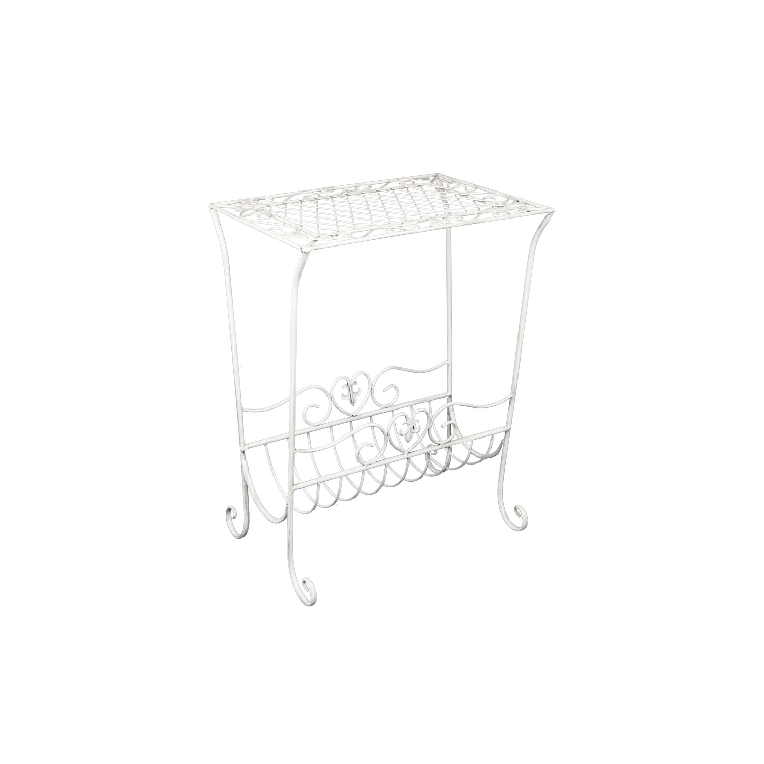 Tavolino in metallo con portariviste 40x28x53 cm bianco Tavolino in metallo con portariviste 40x28x53 cm bianco