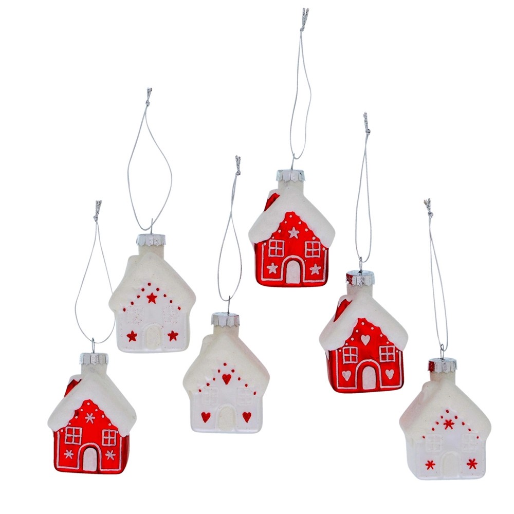Decorazione albero di Natale Nellas in vetro bianco e rosso assorito 6 pz Decorazione albero di Natale Nellas in vetro bianco e rosso assorito 6 pz