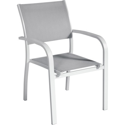 Sedia da giardino impilabile con braccioli in alluminio e textilene grigio Sedia da giardino impilabile con braccioli in alluminio e textilene grigio