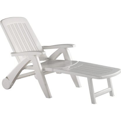 Lettino con ruote muliposizione in resina bianco Saturno Lettino con ruote muliposizione in resina bianco Saturno