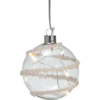 Pallina di Natale in vetro 5 LED platino Ø 8 cm Pallina di Natale in vetro 5 LED platino Ø 8 cm