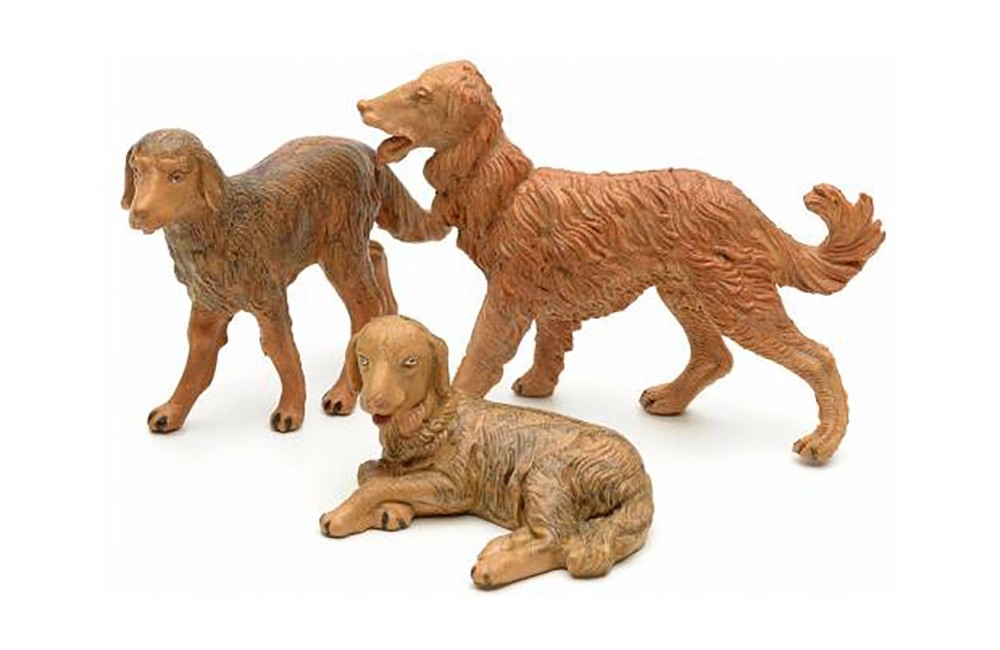 Cani per presepe assortiti effetto legno 12 cm Cani per presepe assortiti effetto legno 12 cm