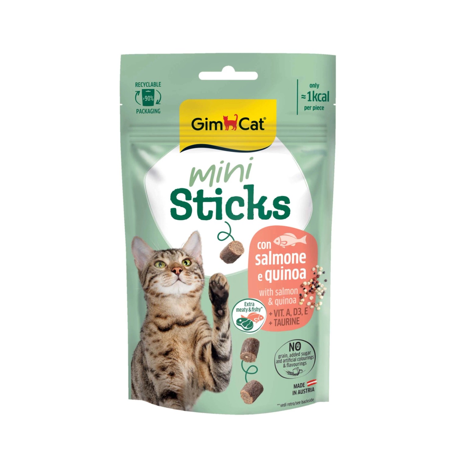 Snack per gatti Mini Sticks con salmone e quinoa 50 g Snack per gatti Mini Sticks con salmone e quinoa 50 g
