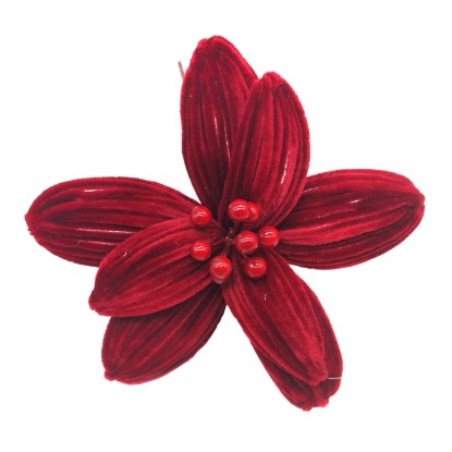 Fiore in poliestere con gambo lungo H 24 cm Ø 26 cm rosso Fiore in poliestere con gambo lungo H 24 cm Ø 26 cm rosso