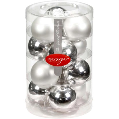 Palline di Natale in vetro argento e bianco Ø 6 cm 12 pz Palline di Natale in vetro argento e bianco Ø 6 cm 12 pz