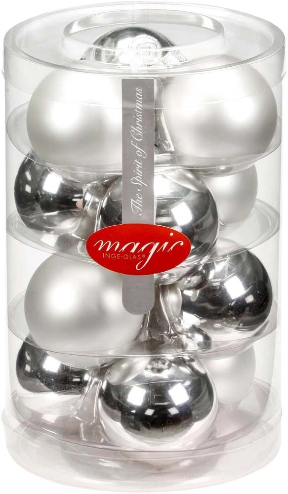 Palline di Natale in vetro argento e bianco Ø 6 cm 12 pz Palline di Natale in vetro argento e bianco Ø 6 cm 12 pz