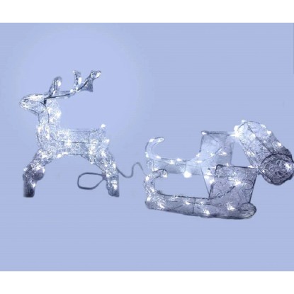 Renna luminosa con slitta 100 LED fissi bianco freddo H 50 cm Renna luminosa con slitta 100 LED fissi bianco freddo H 50 cm