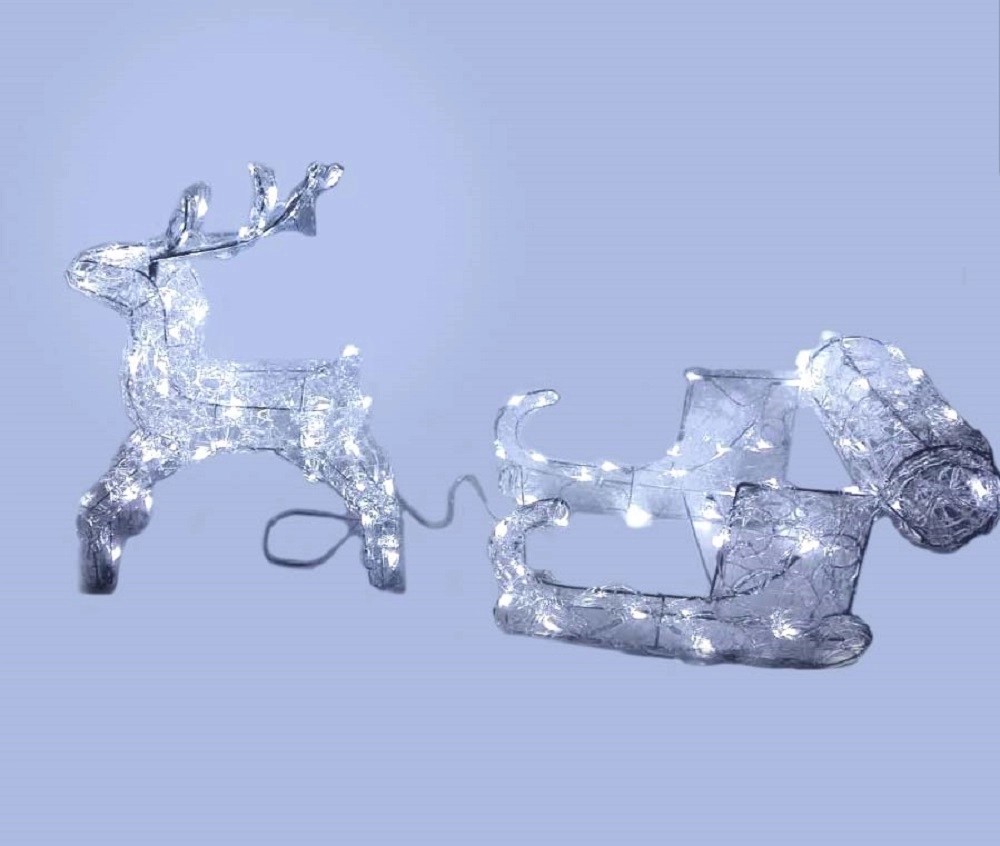 Renna luminosa con slitta 100 LED fissi bianco freddo H 50 cm Renna luminosa con slitta 100 LED fissi bianco freddo H 50 cm