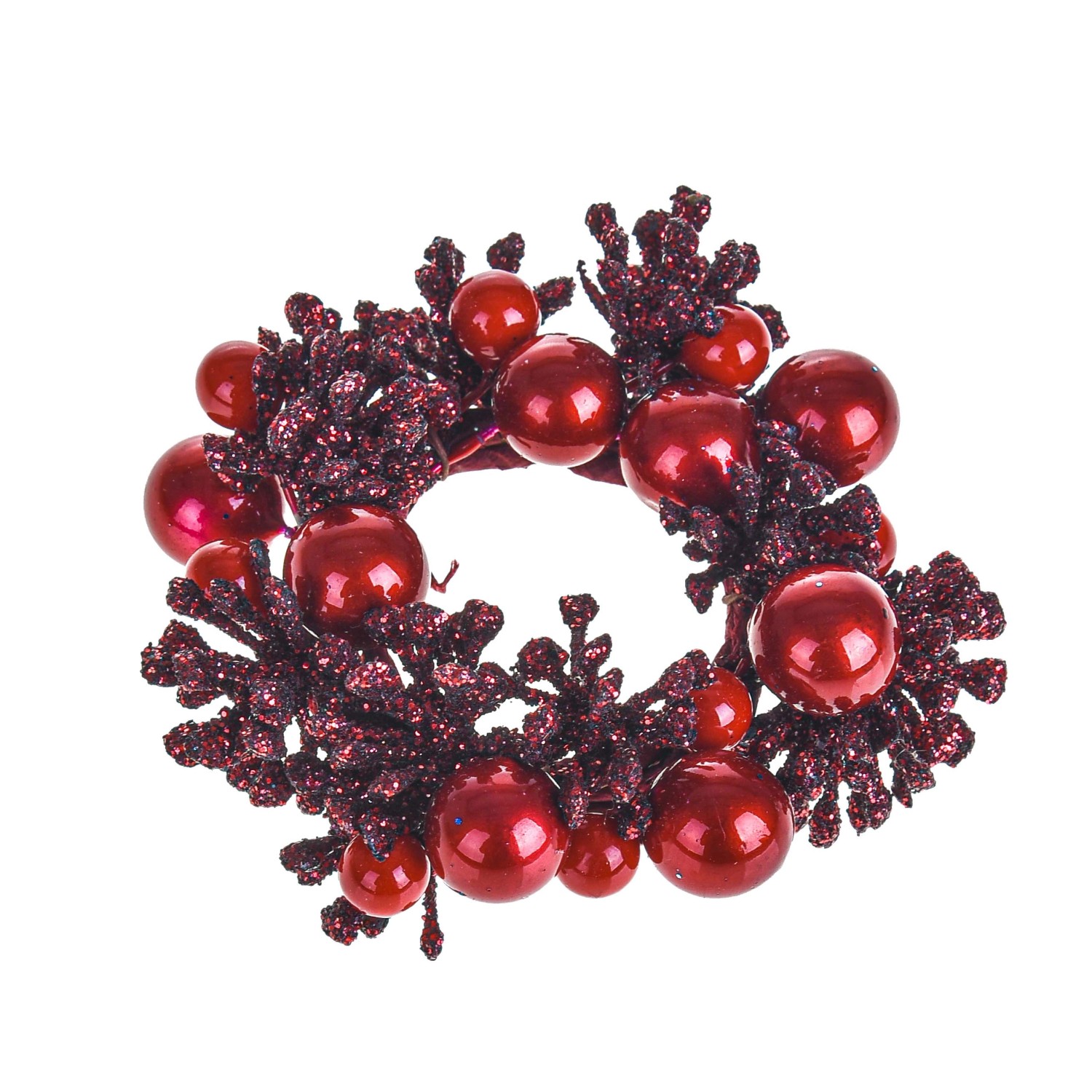 Ghirlanda Natalizia decorata con bacche in plastica rosso H 3,5 cm x Ø 7 cm Ghirlanda Natalizia decorata con bacche in plastica rosso H 3,5 cm x Ø 7 cm