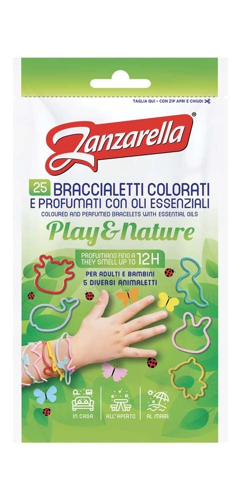 Antizanzare braccialetti Zanzarella colorati e profumati Play & nature 25 pz Antizanzare braccialetti Zanzarella colorati e profumati Play & nature 25 pz