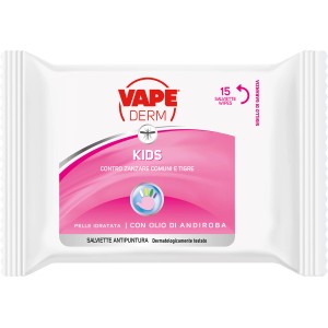 Salviette antizanzare Vape Derm Kids, 15 pezzi, per la protezione dalle zanzare.